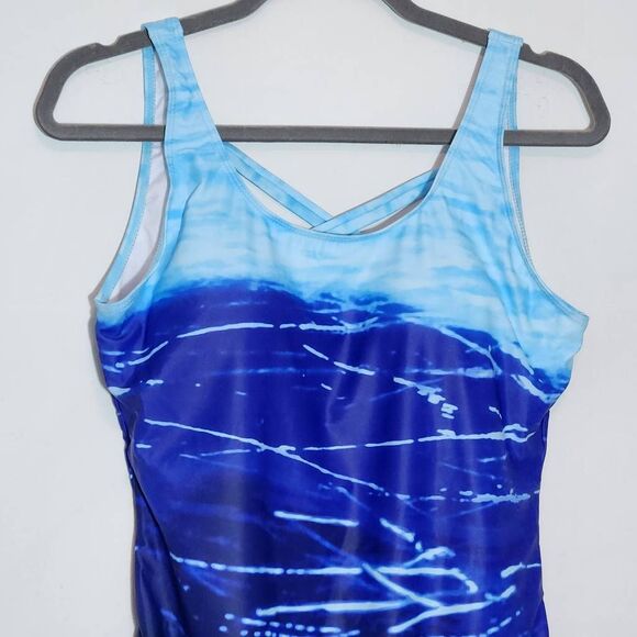 Blue One-Piece Swimsuit NWOT Size XL Abstract Print Swimwear - Picture 2 of 7